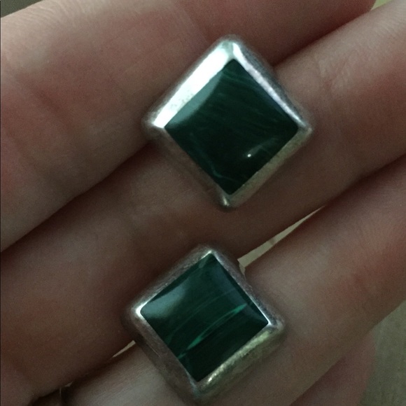 Vintage Taxco 925 silver inlaid malachite earrings - Picture 6 of 7